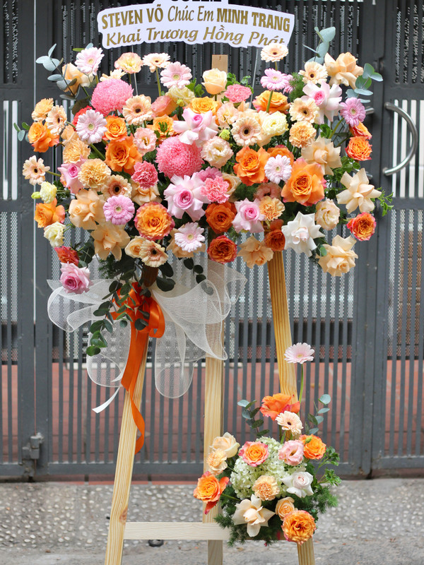 Hoa chúc mừng khai trương màu hồng cam - mẫu 12