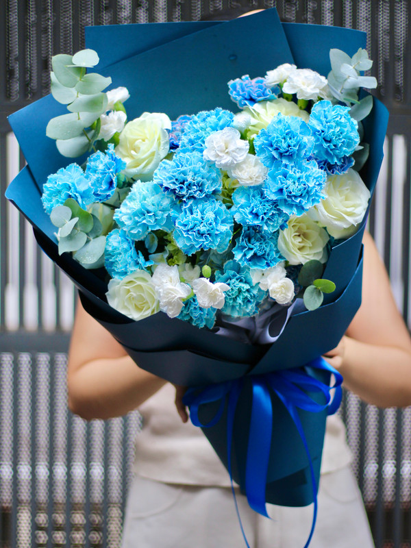 Hoa cẩm chướng xanh - Bó hoa hồng mix cẩm chướng xanh biển