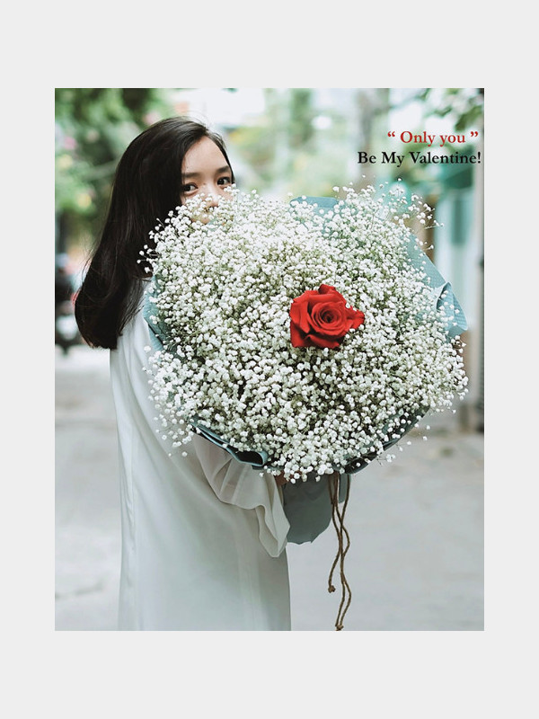 Bó hoa Valentine 14/2 baby + hồng đỏ