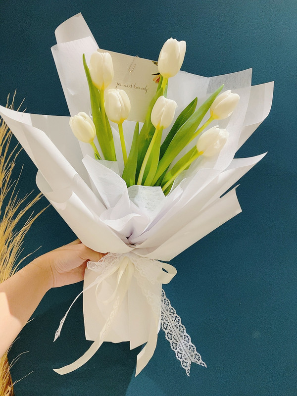 Bó hoa tulip trắng sang trọng - Bó hoa tulip trắng 7 cành tinh khiết
