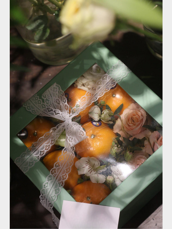 [Hoa 20/11] Giỏ hoa trái cây - hộp hoa trái cây tone cam nâu