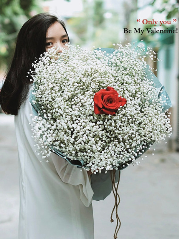 Bó hoa Valentine 14/2 baby + hồng đỏ