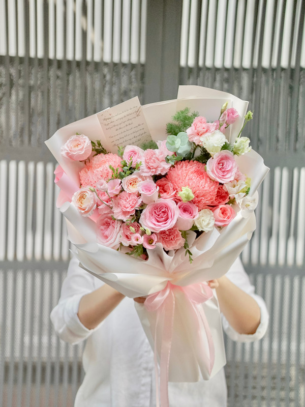 Hoa mẫu đơn - Bó hoa cúc mẫu đơn hồng tỏ tình bạn gái