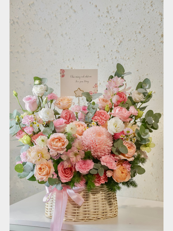 Giỏ hoa hồng cam tặng sinh nhật sếp