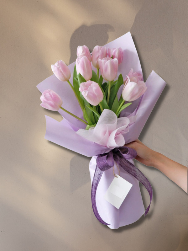 Bó hoa tulip trắng hồng 10 bông