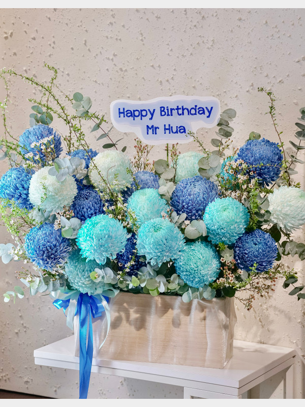 Giỏ hoa cúc mẫu đơn xanh tặng sếp nam sang trọng